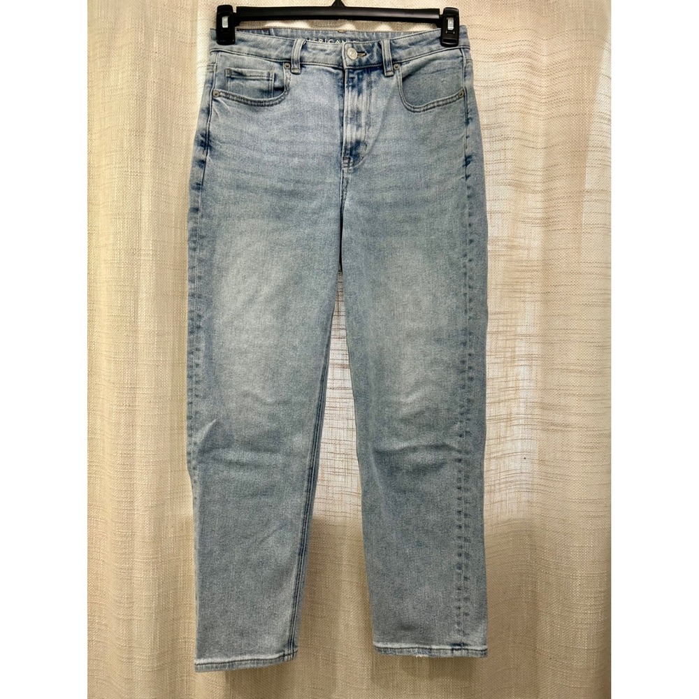 American Eagle AE Womens 4 Short Mom Straight Denim Blue Jeans Light Wash